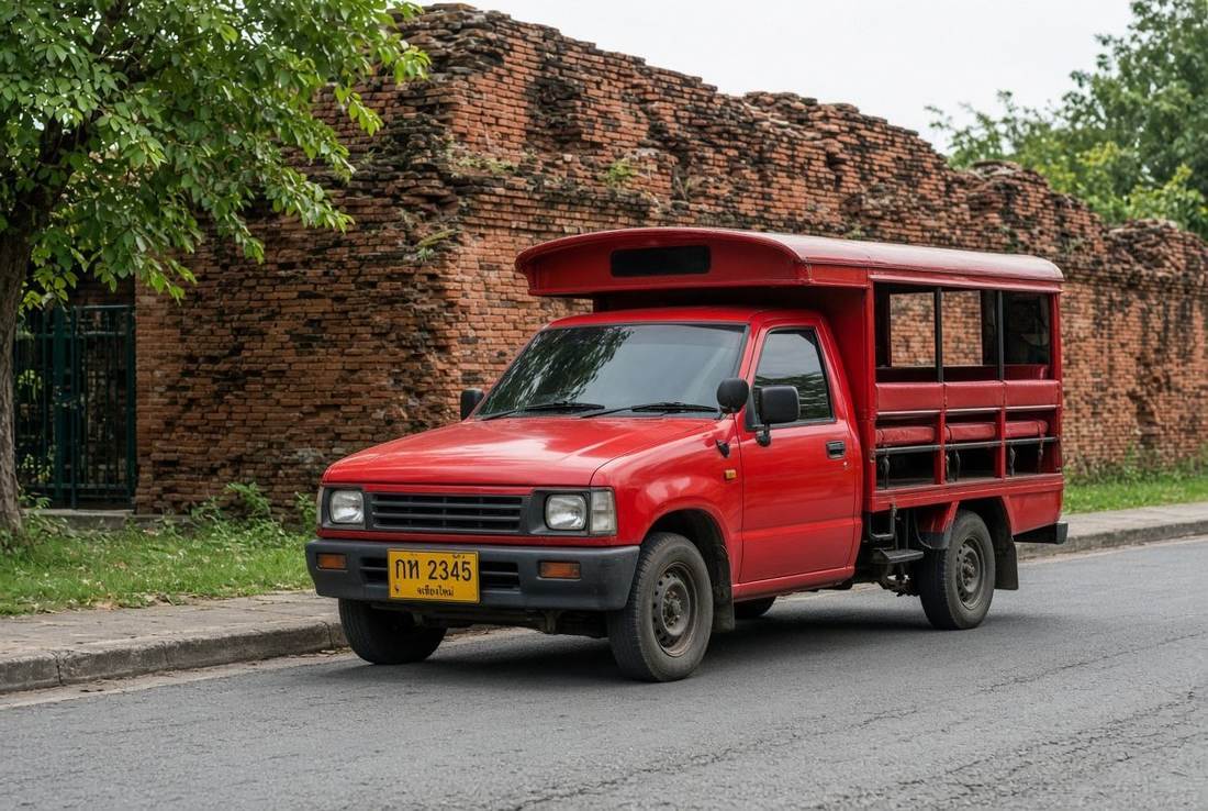 Red songthaew shared taxi in Chiang Mai