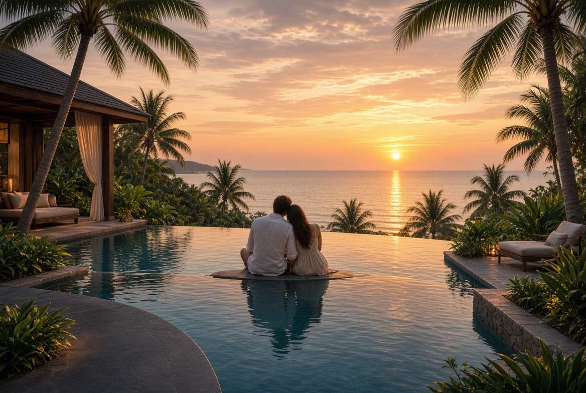 Honeymoon couple at sunset in Hua Hin