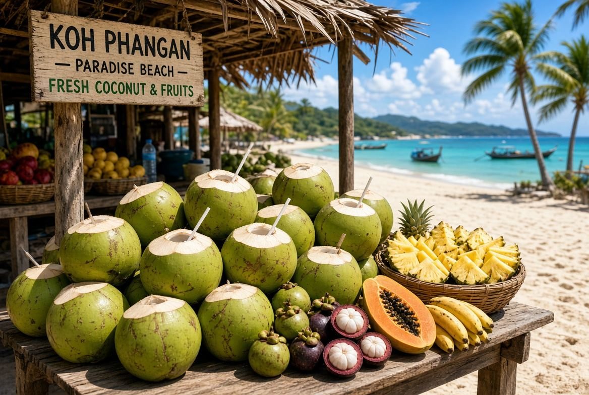 Fresh Coconuts & Fruit Stalls Koh Phangan