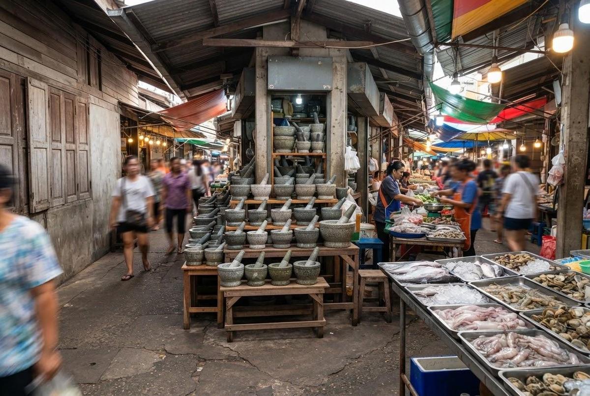 Ang Sila Old Market stone mortars seafood