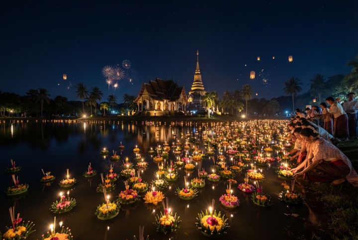 Loy Krathong Phuket lanterns on the water